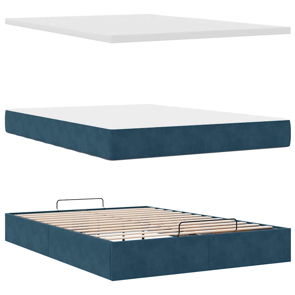 Cadre de lit ottoman avec matelas bleu foncé 140x200 cm velours - XIOS
