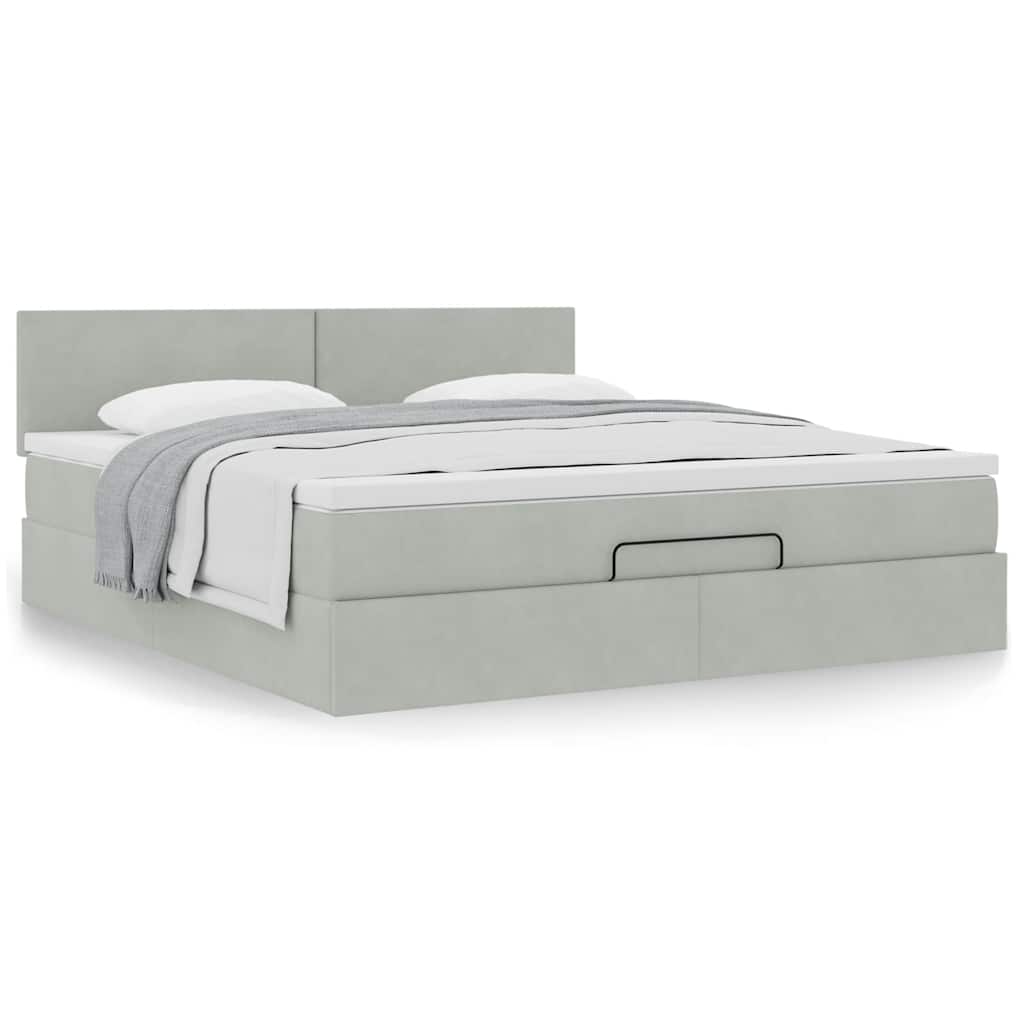 Cadre de lit ottoman avec matelas gris clair 160x200 cm velours - XIOS