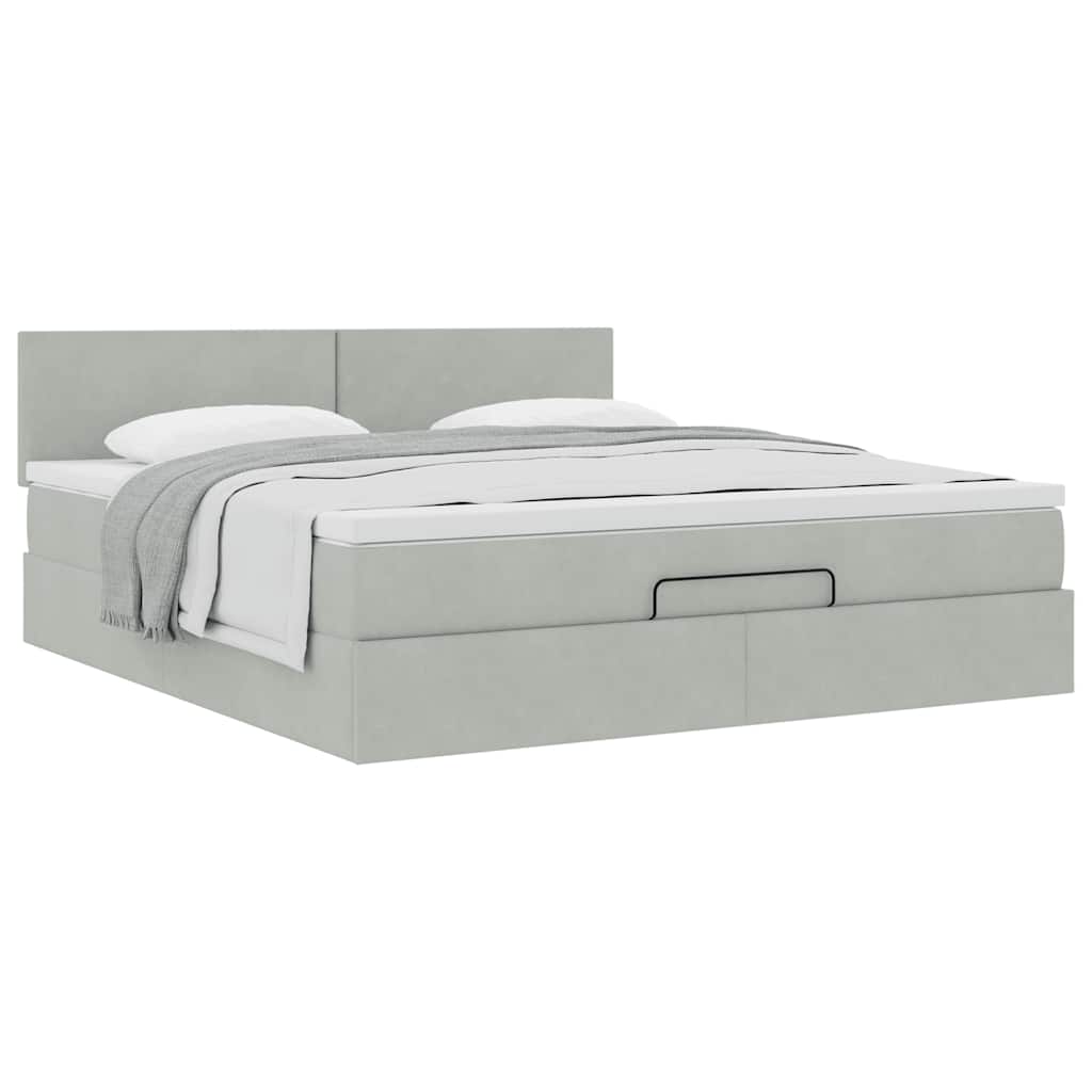Cadre de lit ottoman avec matelas gris clair 160x200 cm velours - XIOS