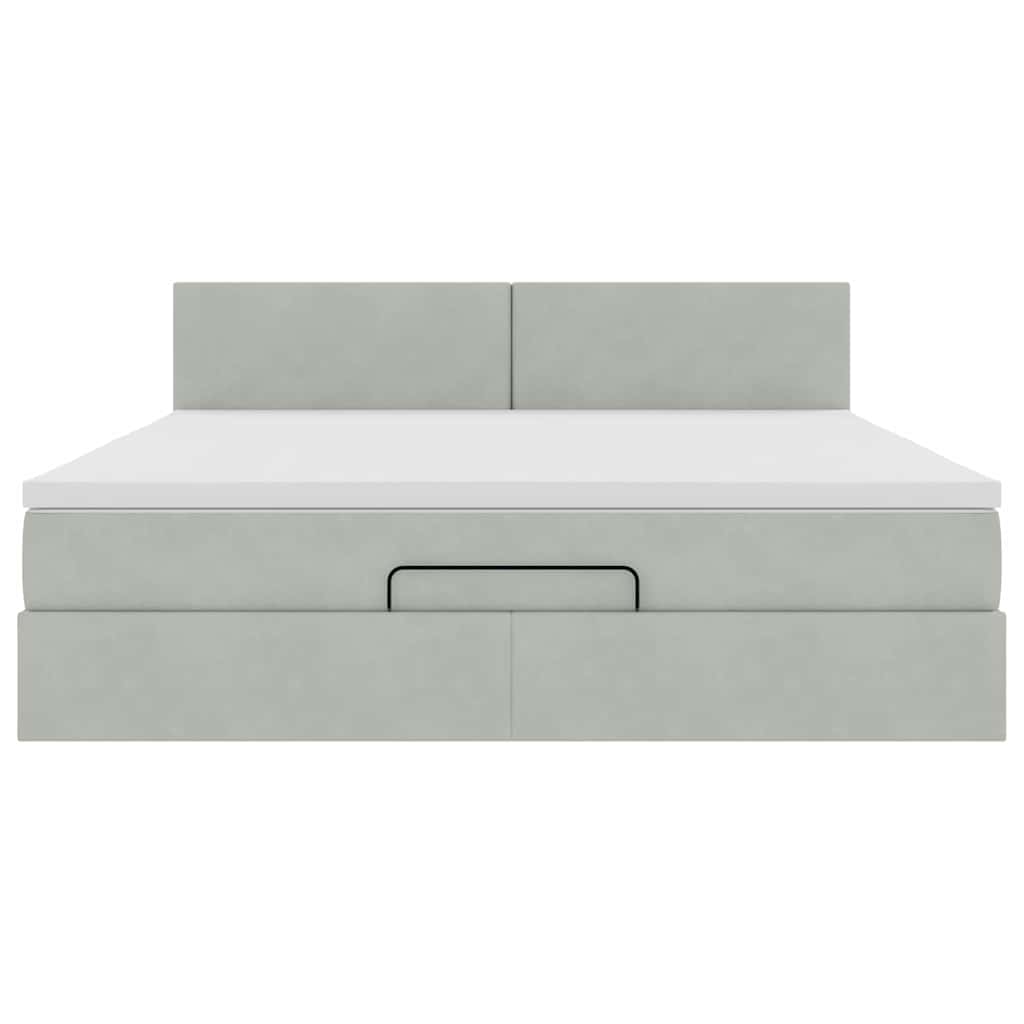 Cadre de lit ottoman avec matelas gris clair 160x200 cm velours - XIOS