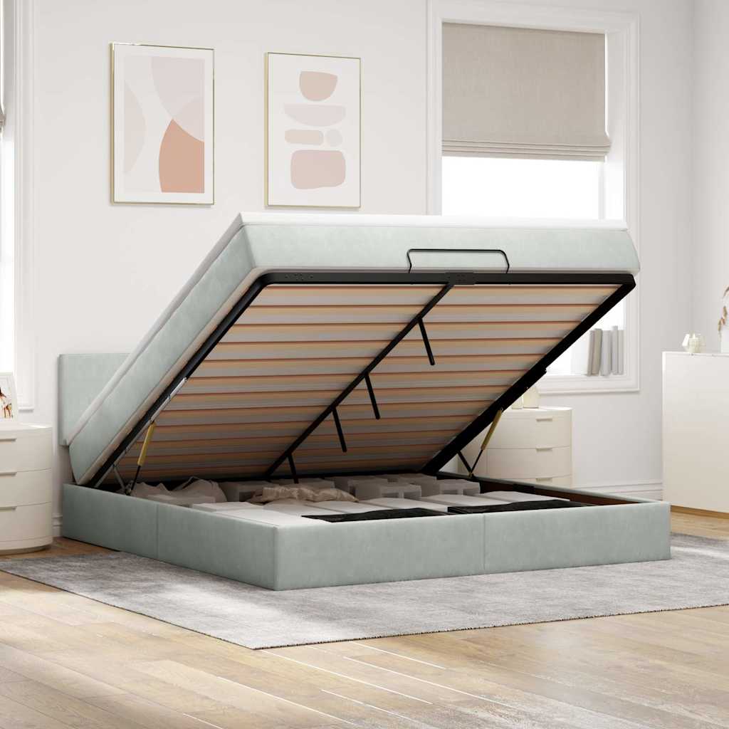 Cadre de lit ottoman avec matelas gris clair 160x200 cm velours - XIOS