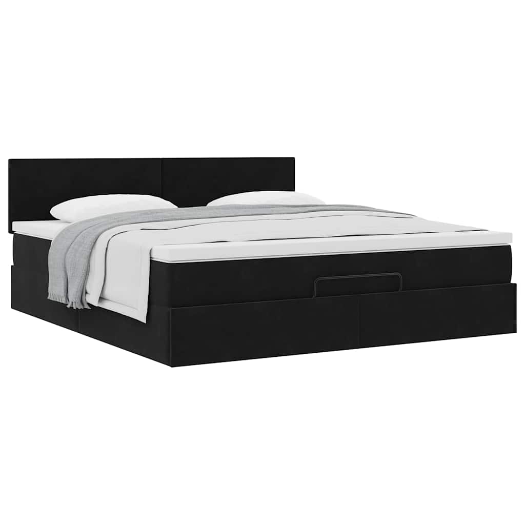 Cadre de lit ottoman avec matelas noir 160x200 cm velours - XIOS
