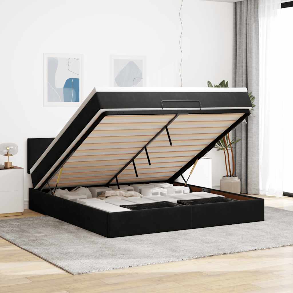 Cadre de lit ottoman avec matelas noir 160x200 cm velours - XIOS