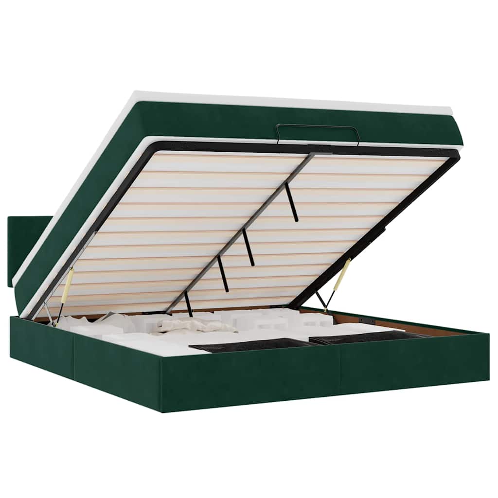 Cadre de lit ottoman avec matelas vert foncé 160x200 cm velours