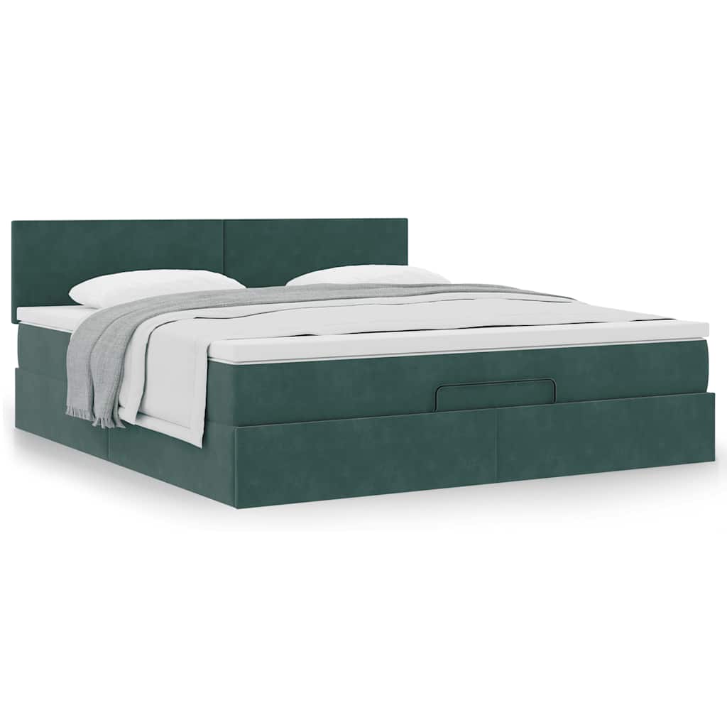 Cadre de lit ottoman avec matelas vert foncé 160x200 cm velours - XIOS