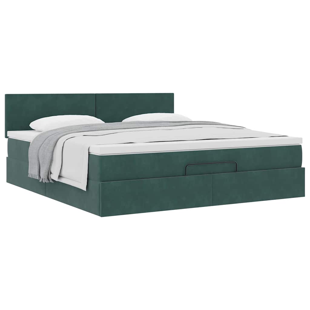 Cadre de lit ottoman avec matelas vert foncé 160x200 cm velours - XIOS