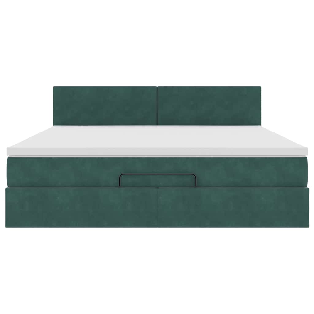 Cadre de lit ottoman avec matelas vert foncé 160x200 cm velours - XIOS