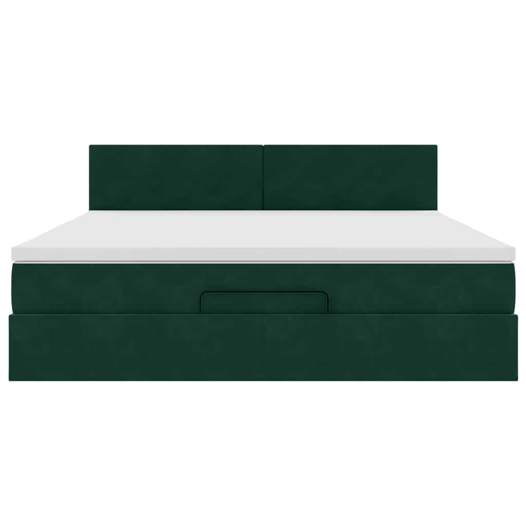 Cadre de lit ottoman avec matelas vert foncé 160x200 cm velours