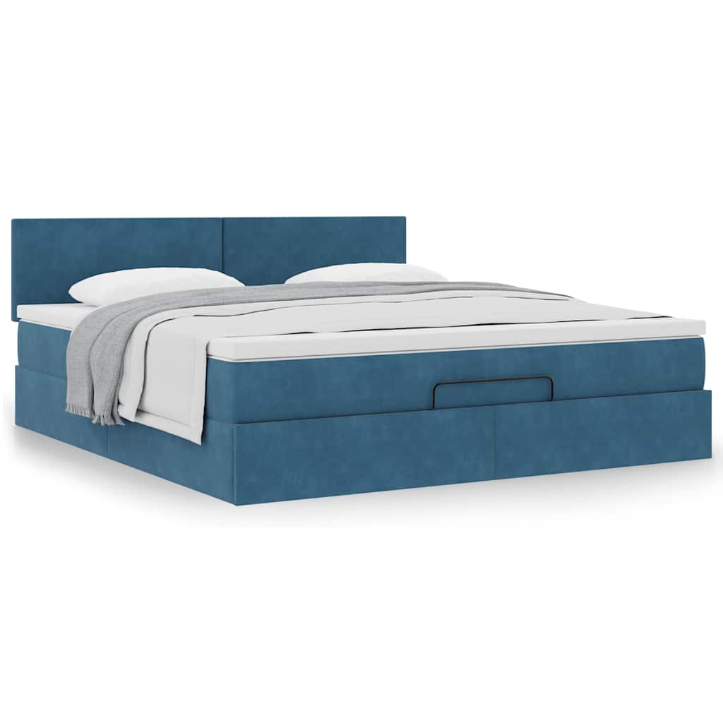 Cadre de lit ottoman avec matelas bleu foncé 160x200 cm velours - XIOS