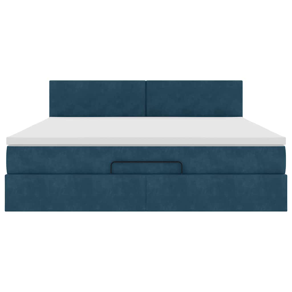 Cadre de lit ottoman avec matelas bleu foncé 160x200 cm velours - XIOS