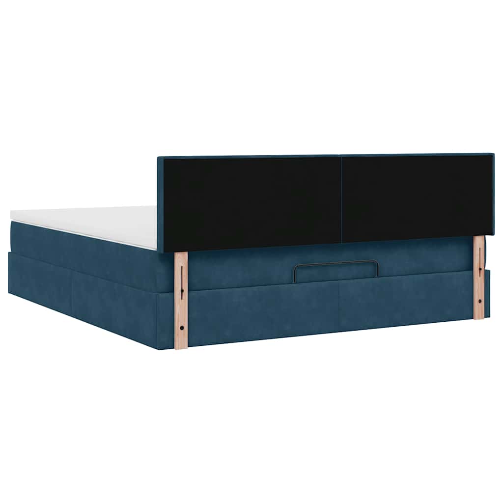 Cadre de lit ottoman avec matelas bleu foncé 160x200 cm velours - XIOS