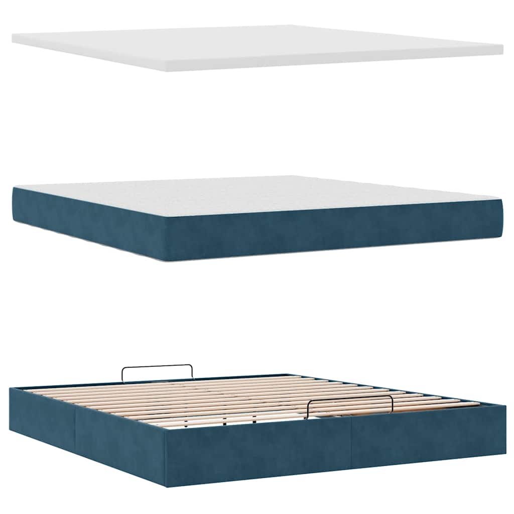 Cadre de lit ottoman avec matelas bleu foncé 160x200 cm velours - XIOS
