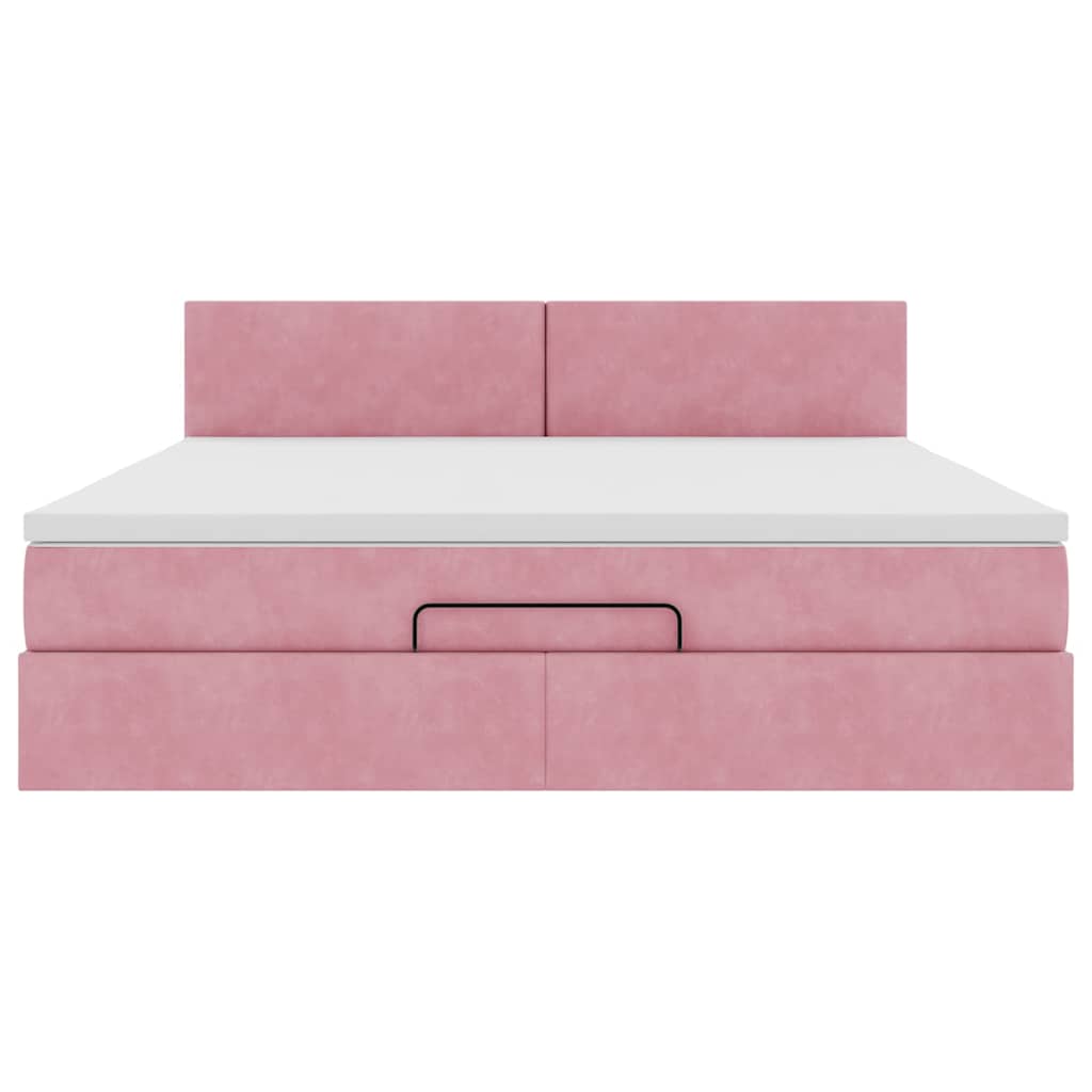 Cadre de lit ottoman avec matelas rose 160x200 cm velours