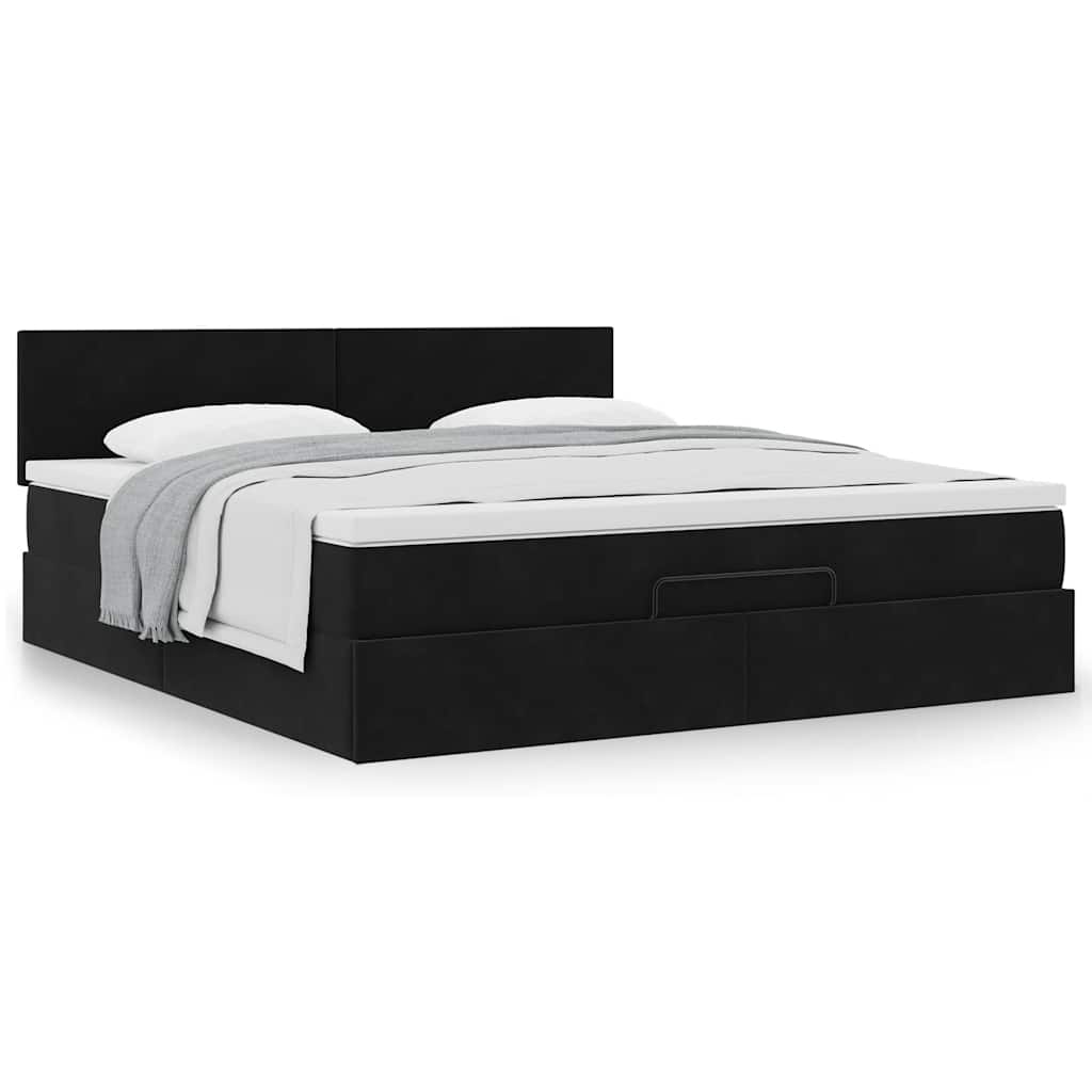 Cadre de lit ottoman avec matelas noir 180x200 cm velours - XIOS