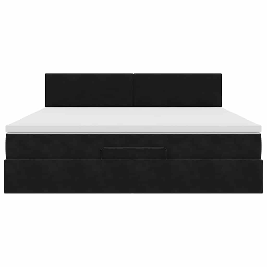 Cadre de lit ottoman avec matelas noir 180x200 cm velours - XIOS