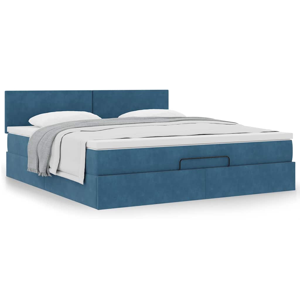 Cadre de lit ottoman avec matelas bleu foncé 180x200 cm velours - XIOS