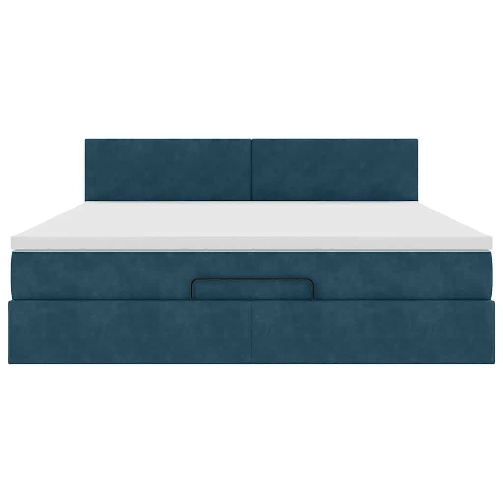 Cadre de lit ottoman avec matelas bleu foncé 180x200 cm velours - XIOS
