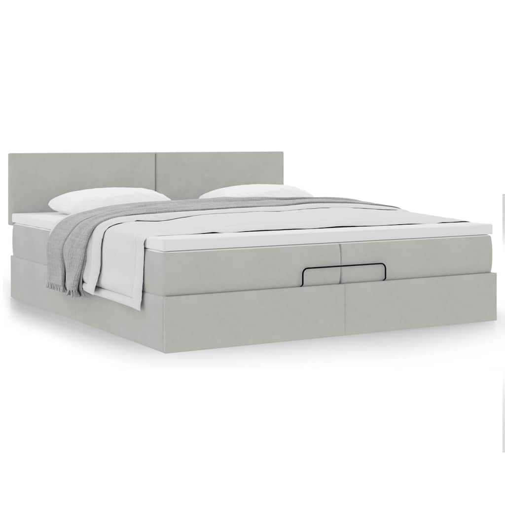 Cadre de lit ottoman avec matelas gris clair 200x200 cm velours - XIOS
