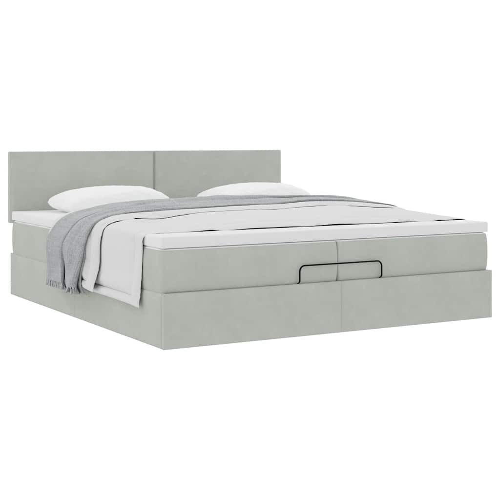 Cadre de lit ottoman avec matelas gris clair 200x200 cm velours - XIOS