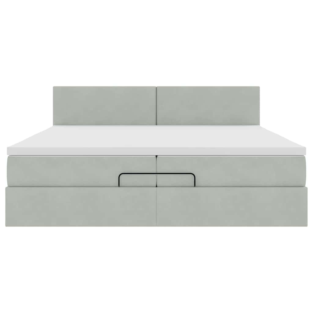 Cadre de lit ottoman avec matelas gris clair 200x200 cm velours - XIOS