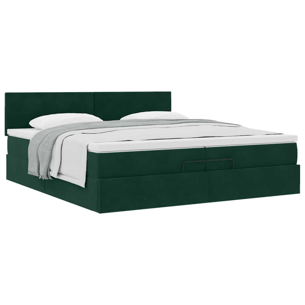 Cadre de lit ottoman avec matelas vert foncé 200x200 cm velours - XIOS