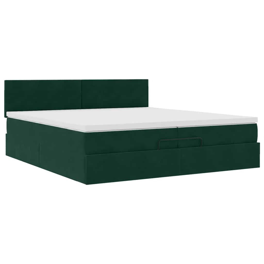 Cadre de lit ottoman avec matelas vert foncé 200x200 cm velours - XIOS
