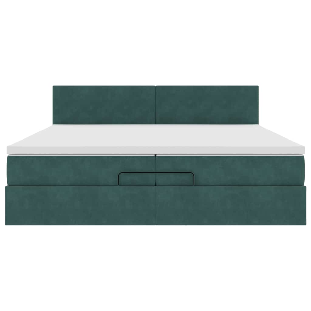 Cadre de lit ottoman avec matelas vert foncé 200x200 cm velours - XIOS