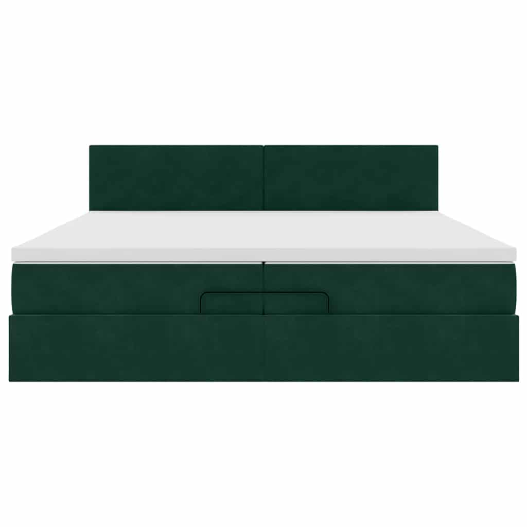 Cadre de lit ottoman avec matelas vert foncé 200x200 cm velours - XIOS