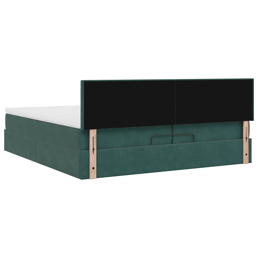 Cadre de lit ottoman avec matelas vert foncé 200x200 cm velours - XIOS