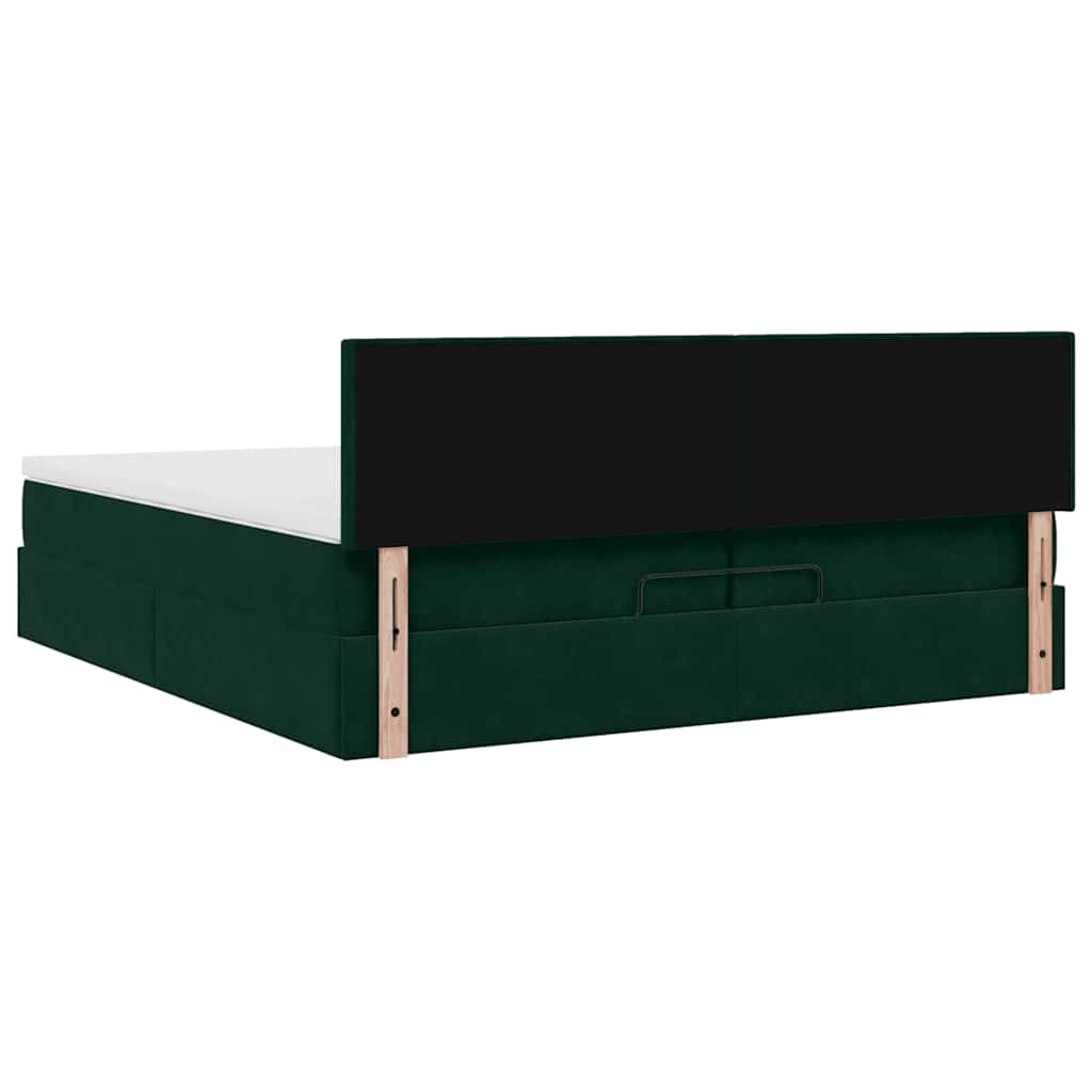 Cadre de lit ottoman avec matelas vert foncé 200x200 cm velours - XIOS