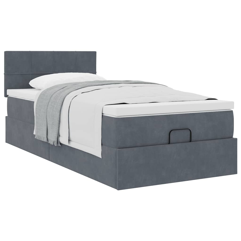 Cadre de lit ottoman avec matelas gris foncé 80x200 cm velours - XIOS