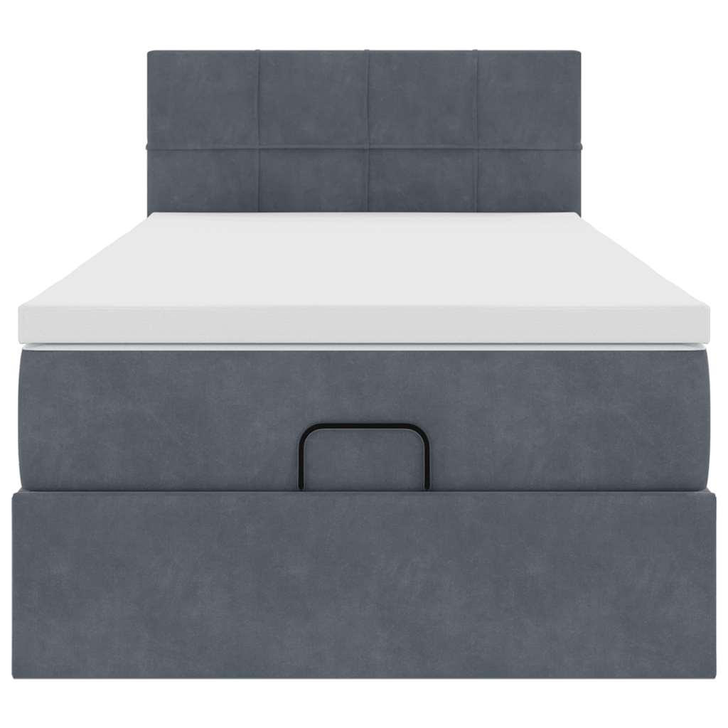 Cadre de lit ottoman avec matelas gris foncé 80x200 cm velours - XIOS