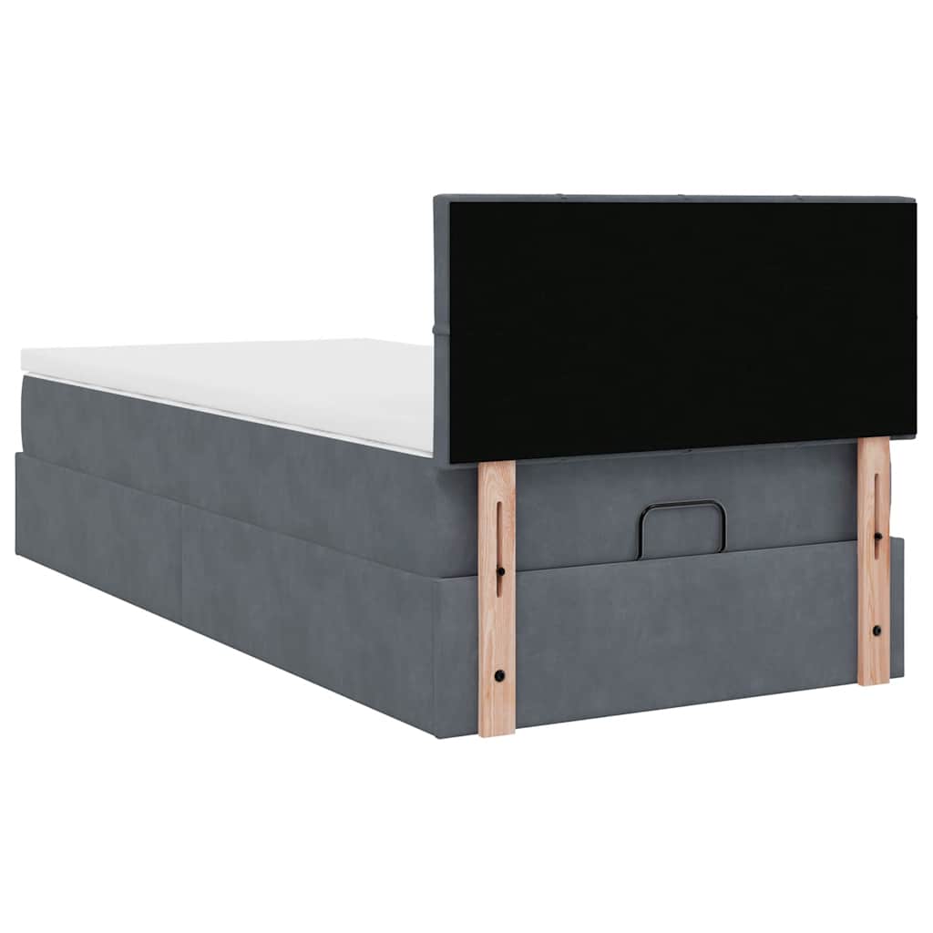 Cadre de lit ottoman avec matelas gris foncé 80x200 cm velours - XIOS