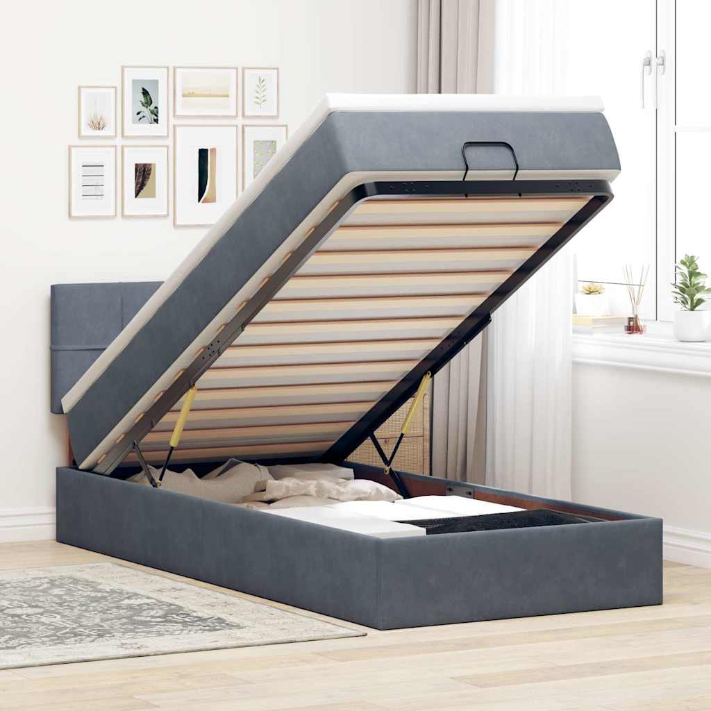Cadre de lit ottoman avec matelas gris foncé 80x200 cm velours - XIOS