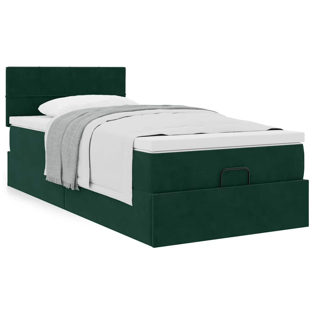 Cadre de lit ottoman avec matelas vert foncé 80x200 cm velours - XIOS