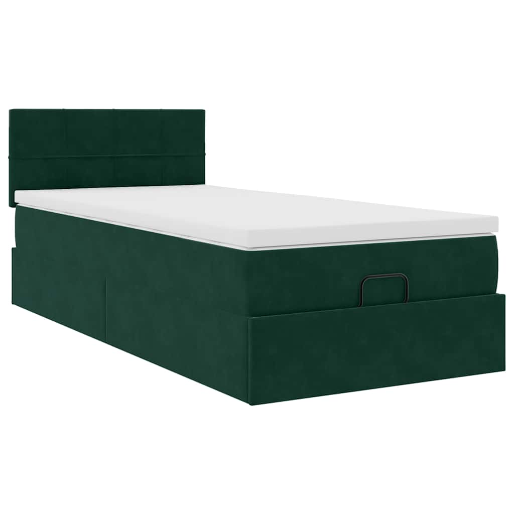 Cadre de lit ottoman avec matelas vert foncé 80x200 cm velours - XIOS