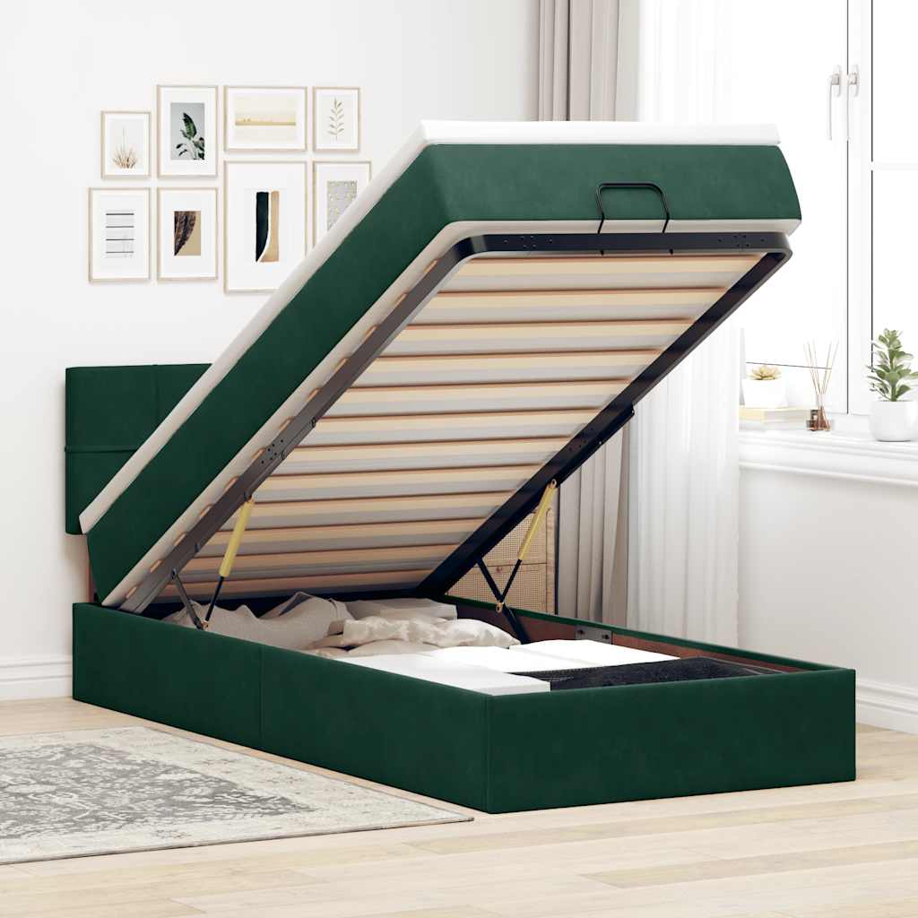Cadre de lit ottoman avec matelas vert foncé 80x200 cm velours - XIOS