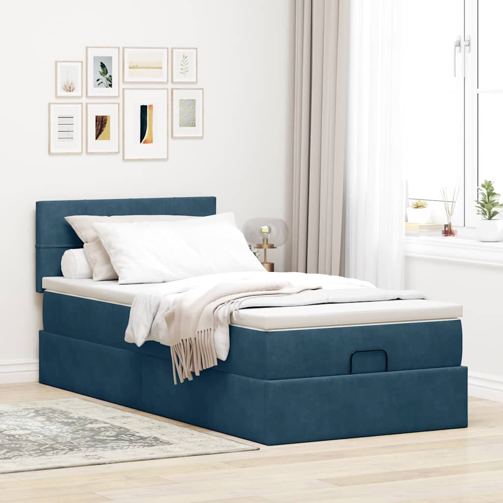 Cadre de lit ottoman avec matelas bleu foncé 80x200 cm velours - XIOS