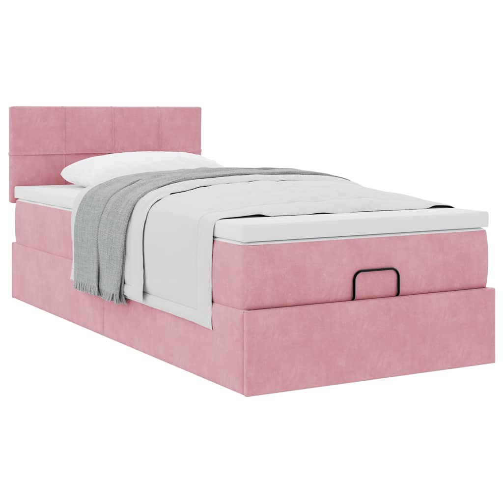 Cadre de lit ottoman avec matelas rose 80x200 cm velours - XIOS