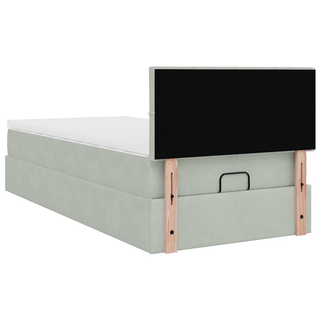 Cadre de lit ottoman et matelas gris clair 90x190 cm velours - XIOS