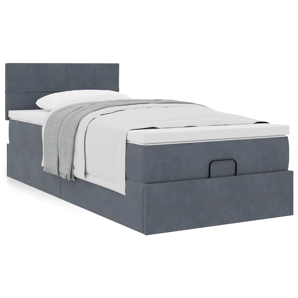 Cadre de lit ottoman avec matelas gris foncé 90x190 cm velours - XIOS