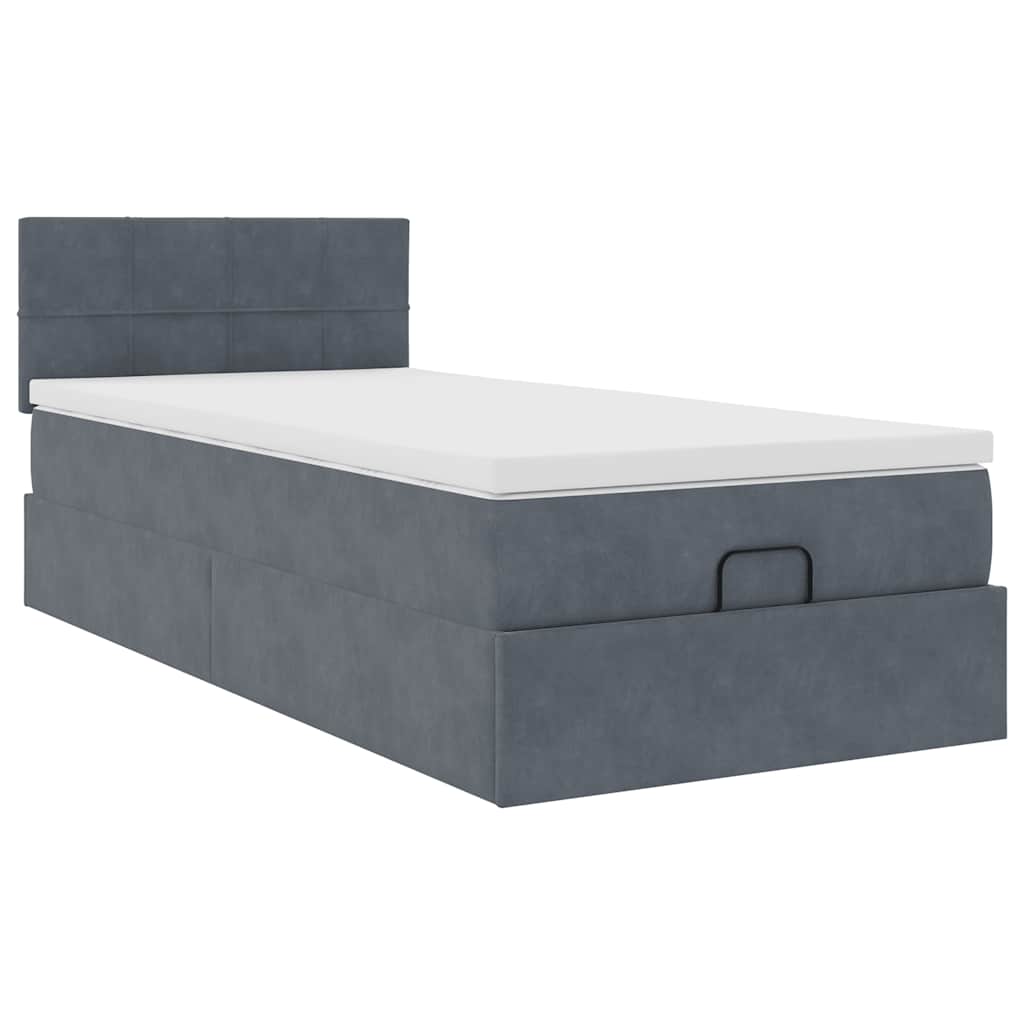 Cadre de lit ottoman avec matelas gris foncé 90x190 cm velours - XIOS
