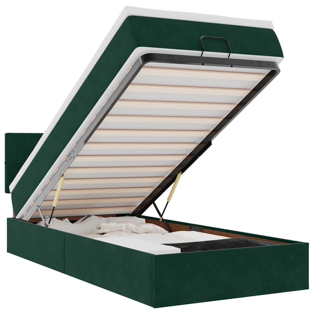 Cadre de lit ottoman avec matelas vert foncé 90x190 cm velours - XIOS