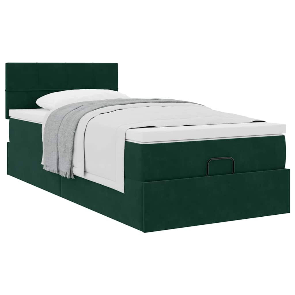Cadre de lit ottoman avec matelas vert foncé 90x190 cm velours - XIOS