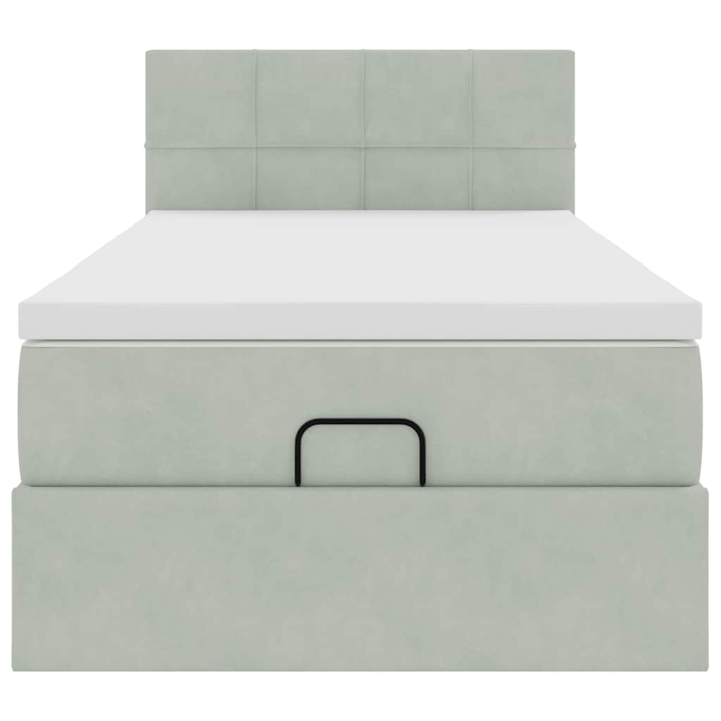 Cadre de lit ottoman et matelas gris clair 90x200 cm velours - XIOS