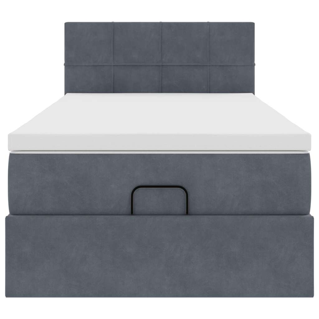 Cadre de lit ottoman et matelas gris foncé 90x200 cm velours - XIOS