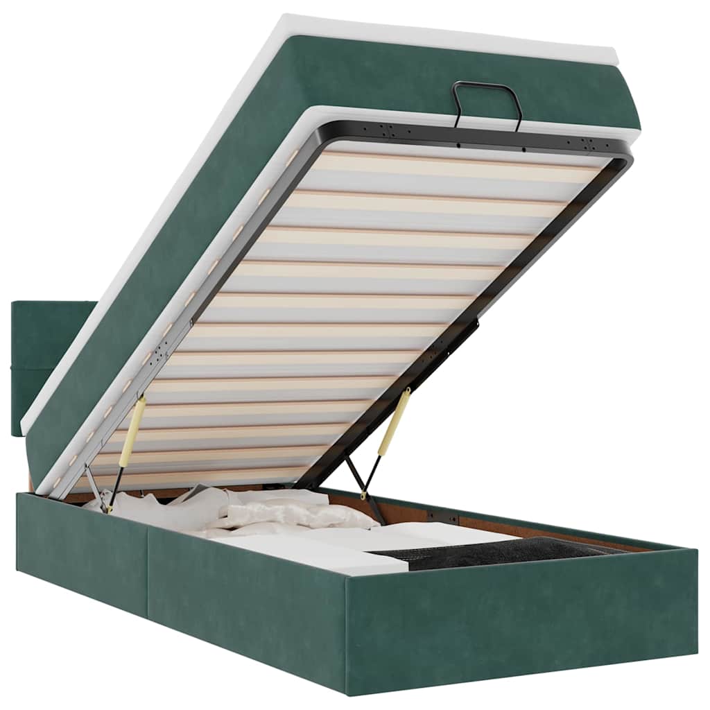 Cadre de lit ottoman avec matelas vert foncé 90x200 cm velours - XIOS