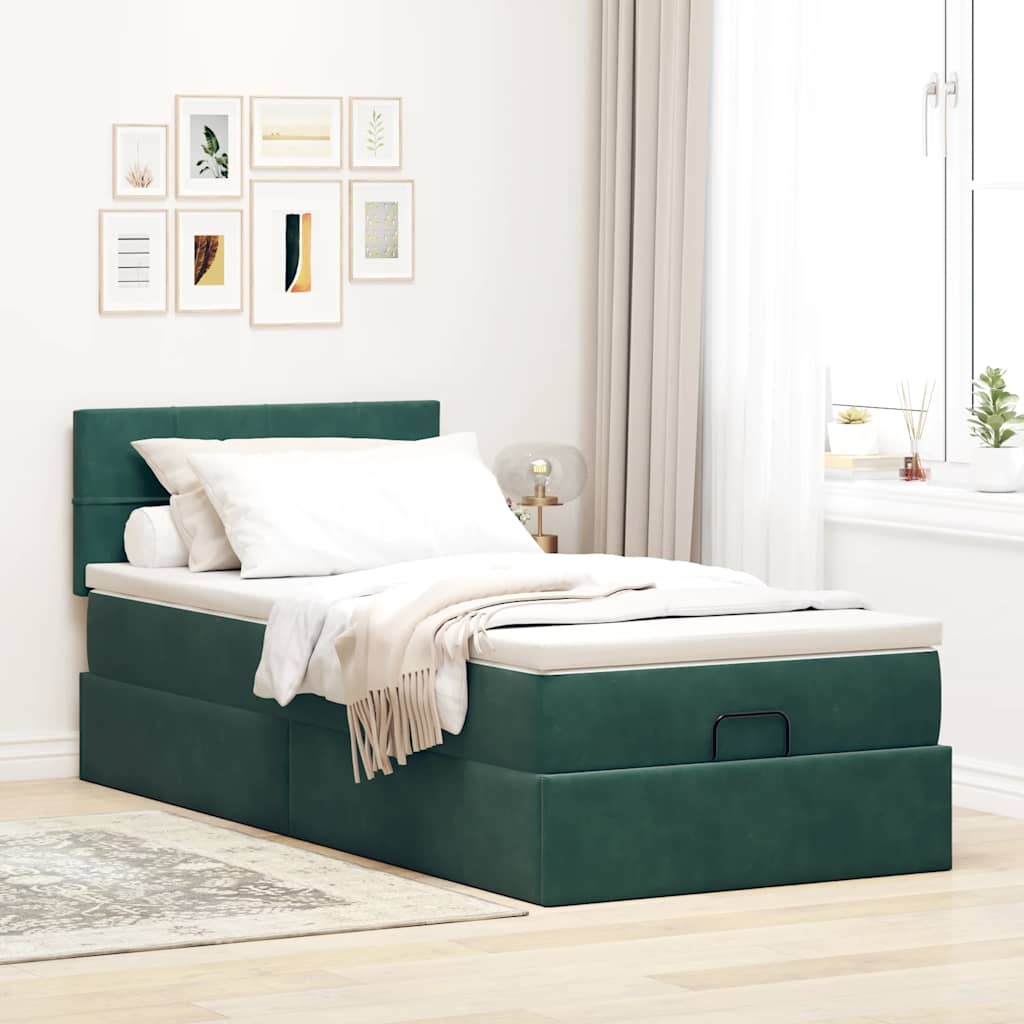 Cadre de lit ottoman avec matelas vert foncé 90x200 cm velours - XIOS