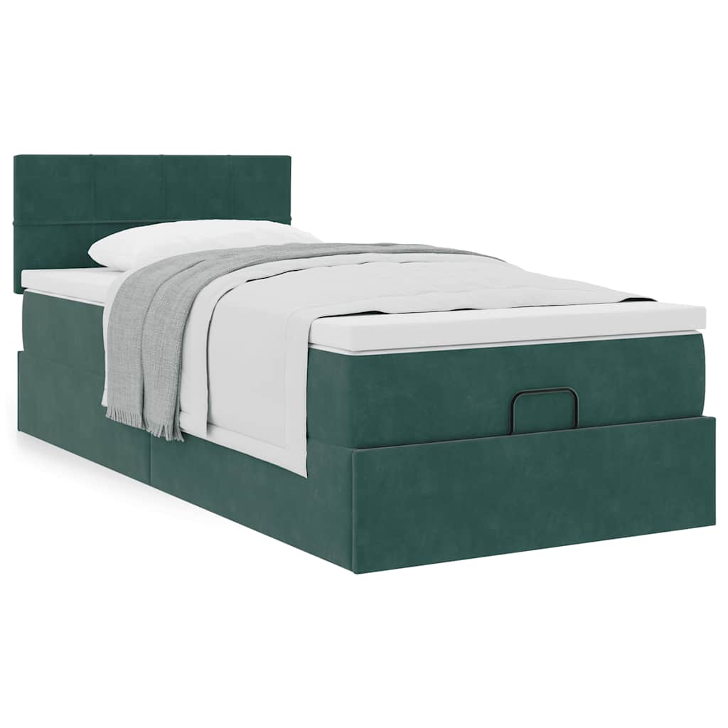 Cadre de lit ottoman avec matelas vert foncé 90x200 cm velours - XIOS