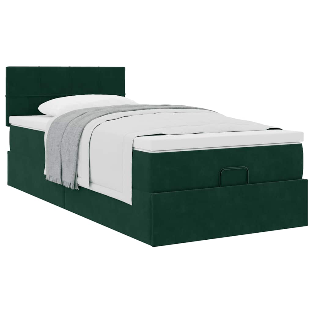 Cadre de lit ottoman avec matelas vert foncé 90x200 cm velours - XIOS